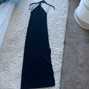 Free People black ribbed backless midi dress.
